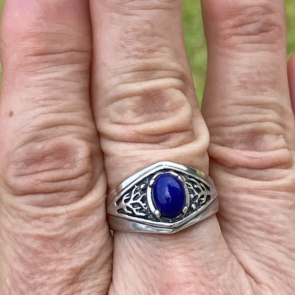 Celtic Tree of life ring .925 Sterling Silver w/ genuine Lapis Lazuli USA - Picture 15 of 16